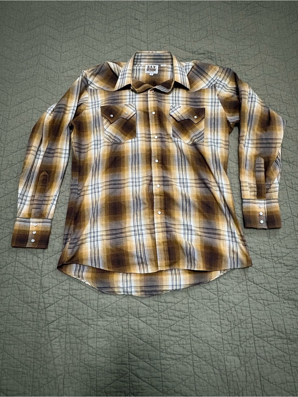 Ely Cattleman Pearl Snap Western Shirt Men’s M Brown Plaid